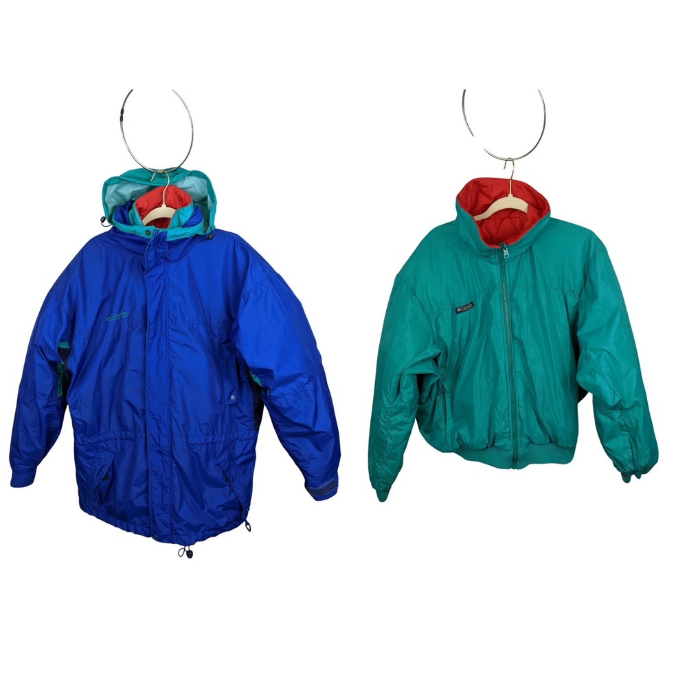 Columbia Longs Peak Interchange 3-in-1 Jacket Mens L Blue Teal Duck Down Vintage